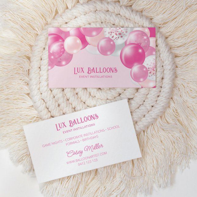 Chic Modern Balloon Artist Pink Silver Business Card (Creator Uploaded)
