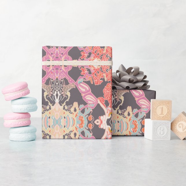 Chic Modern Baroque Pattern in Red Pink Purple Wrapping Paper (Baby Shower)