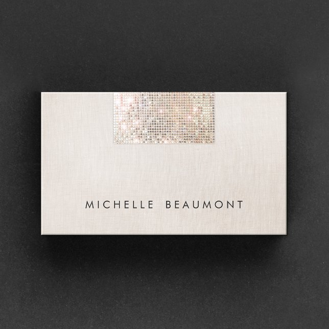 Chic Modern Beauty Salon Faux Sequin Beige Business Card (Creator Uploaded)