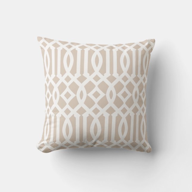 Chic Modern Beige and White Trellis Pattern Cushion (Front)
