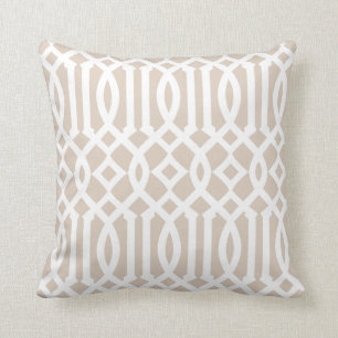 Chic Modern Beige and White Trellis Pattern Cushion