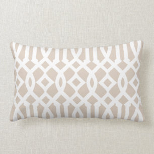 Chic Modern Beige and White Trellis Pattern Lumbar Cushion