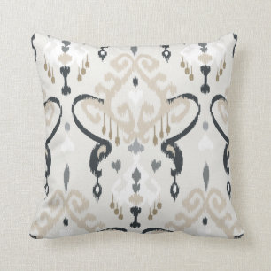 Chic modern beige black white ikat tribal pattern cushion