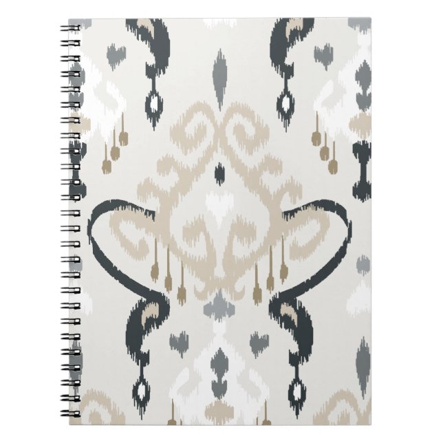 Chic modern beige black white ikat tribal pattern notebook (Front)