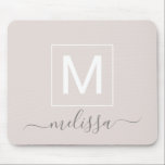 Chic modern beige monogram name mouse pad<br><div class="desc">Chic modern beige monogram name mouse pad. Simple,  clean monogrammed personalised desk name plate with your name initials,  name,  and title. Font and text colours are fully customisable.</div>