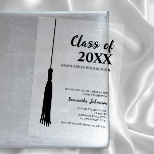 Chic Modern Black 2025 Grad Tassel Graduation Acrylic Invitations