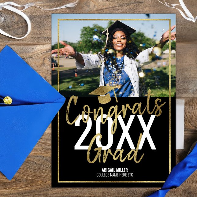 Chic Modern Black And Gold Script Graduation Announcement (Creator Uploaded)