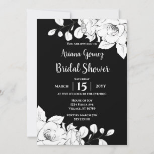 Chic Modern Black And White Floral Bridal Shower Invitation