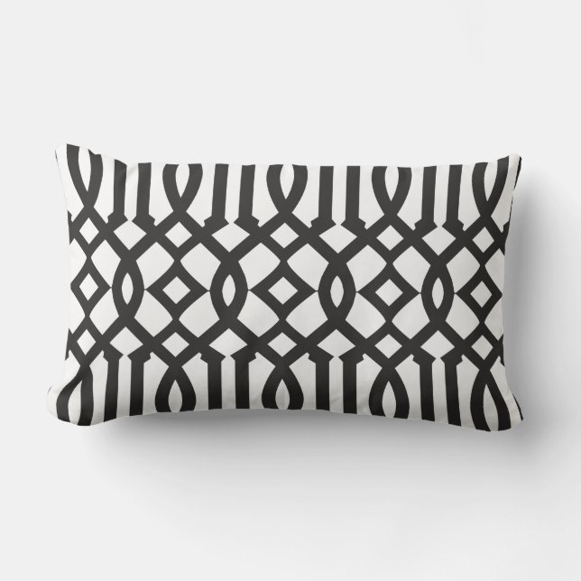 Chic Modern Black and White Trellis Pattern Lumbar Cushion (Front)