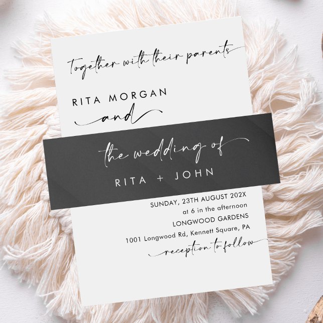 Chic Modern Black and white Wedding Invitation Belly Band (Creator Uploaded)