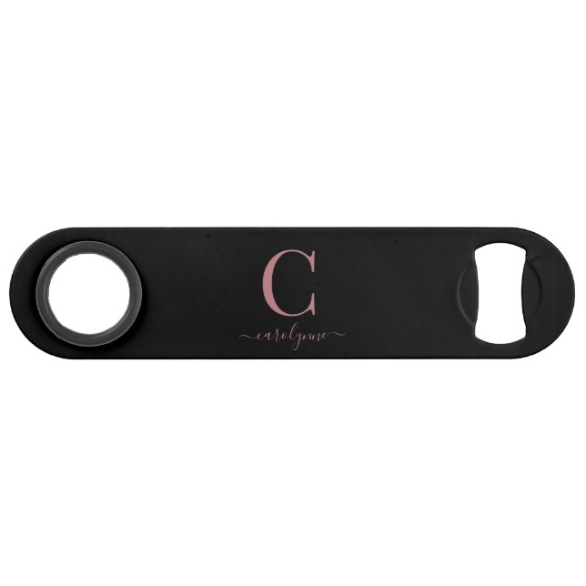 Chic Modern Black Rose Gold Monogram Script (Front (Horizontal))