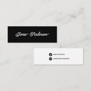 Chic Modern Black Script Social Media Influencer  Mini Business Card
