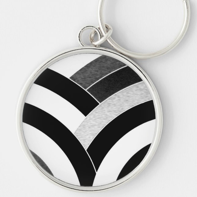 chic modern black/white curved chevron key ring (Front)