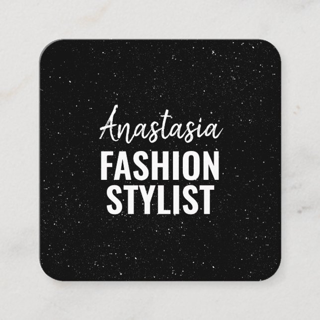 Chic Modern Black White Minimalist Glitter Galaxy Square Business Card (Front)