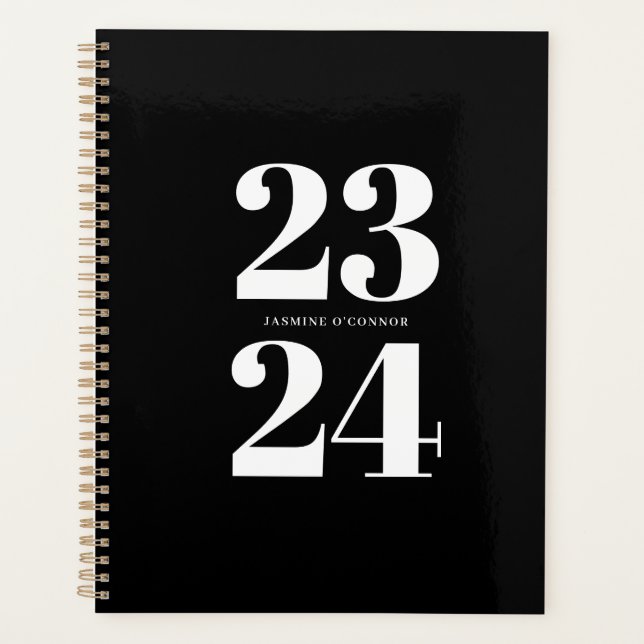Chic Modern Black White Typography Weekly Monthly Planner (Front)