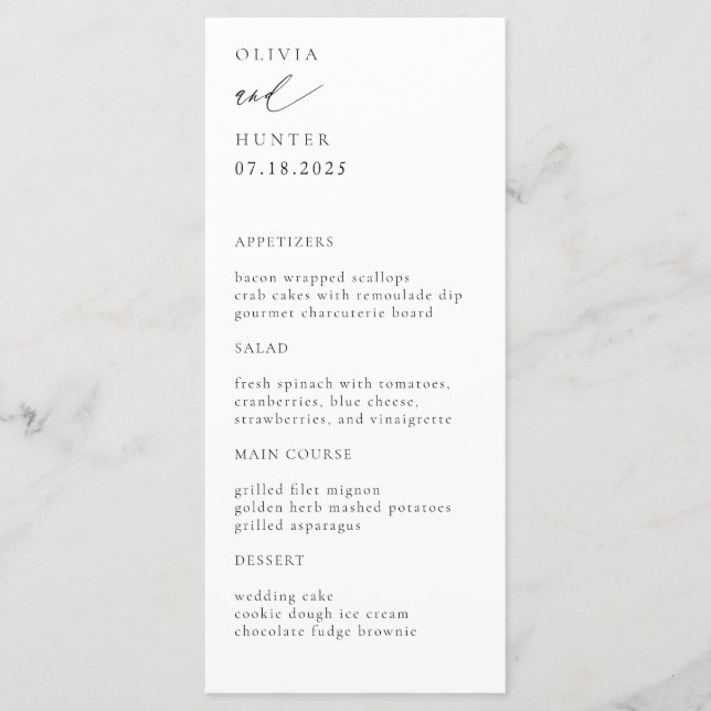Chic Modern Black & White Wedding Menu (Front)