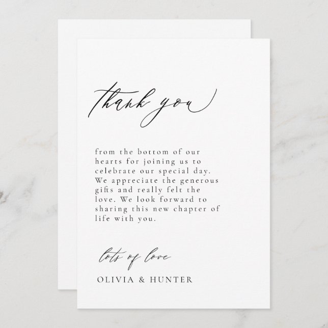 Chic Modern Black & White Wedding Thank You Card (Front/Back)