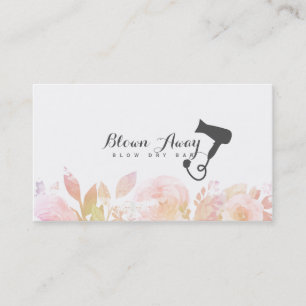 chic modern blow dry bar hairstylist floral pink business card