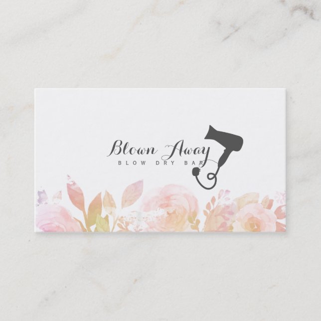 chic modern blow dry bar hairstylist floral pink business card (Front)