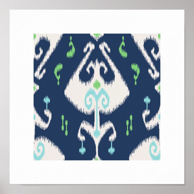 chic modern blue green ikat pattern tribal print (Front)