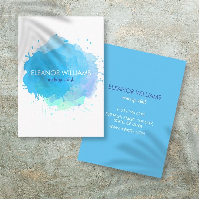 Chic Modern Blue  Watercolor Blot Business Card (Chic Modern Blue Watercolor Blot Business Card)
