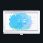 Chic Modern Blue Watercolor Business Card Holder<br><div class="desc">Chic elegant watercolor business card holder featuring a delicate blue watercolor blot on a crisp white background with your name and title placed in the centre in white and navy blue typography.  Designed by Thisisnotme©</div>