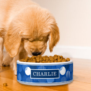 Chic Modern Blue White Polka Dot Pattern Name Bowl