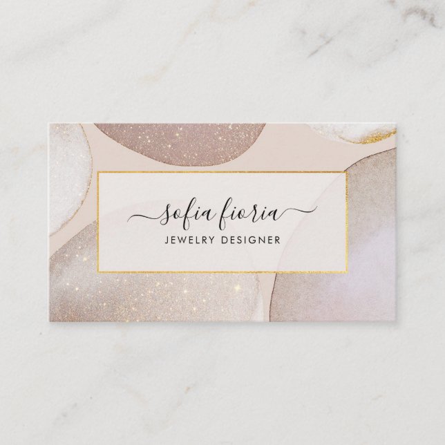 Chic Modern Blush Gold Glitter Jewellery Business Card (Front)
