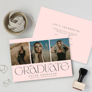 Chic Modern Blush Pink 3 Photo Graduation  Announcement