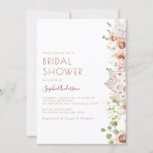 Chic Modern Boho Pampas Grass Bridal Shower Invitation