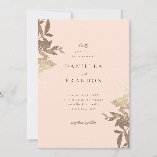 Chic Modern Botanical Faux Gold Blush Pink Invitation (Front)