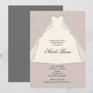 Chic Modern Bridal Shower Illustration Dress Invitation