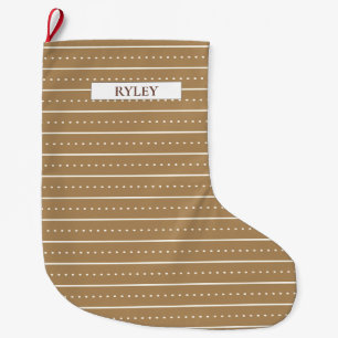 Chic Modern Brown and White Pattern Monogram Large Christmas Stocking
