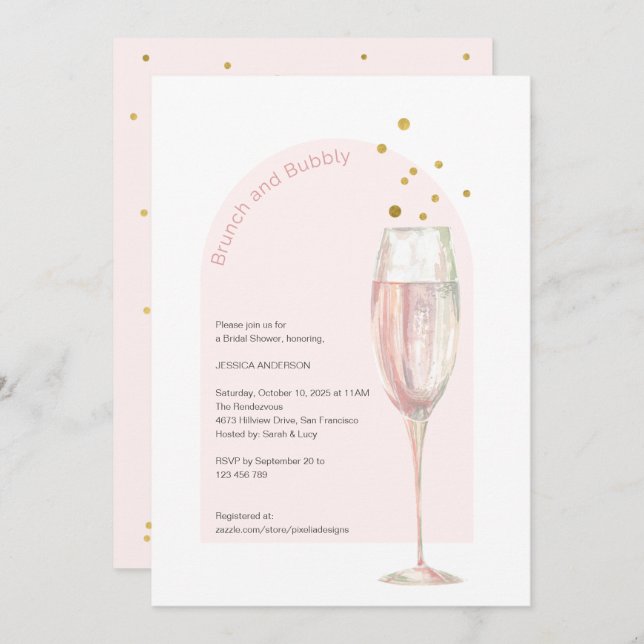 Chic Modern brunch and bubbly mimosa bridal shower Invitation (Front/Back)