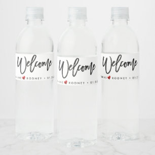 Chic+Modern Brush Script Event Welcome Water Bottle Label