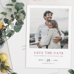 Chic Modern Burgundy Photo Wedding Save the Date<br><div class="desc">This simple, elegant modern photo wedding save the date flat card template features your names and details in black beneath your photo. It looks great with either sharp or rounded corners, try both looks in editing mode to see which grabs you! You might choose to change the font, punctuation or...</div>
