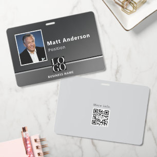 Chic Modern Business Photo Logo Qrcode Brown ID Badge