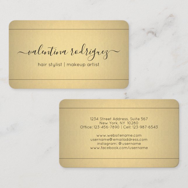 Chic Modern Calligraphy Black and Gold Faux Foil Business Card (Front/Back)