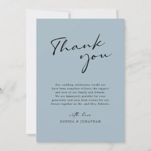 Chic Modern Calligraphy Dusty Blue Simple Wedding Thank You Card