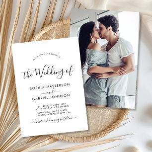 Chic Modern Calligraphy Script Photo Wedding Invitation