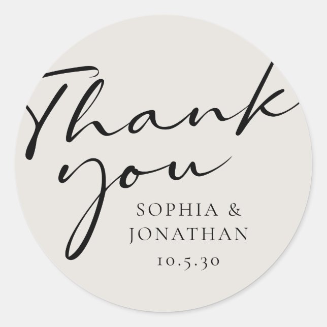 Chic Modern Calligraphy Wedding Favour Thank You Classic Round Sticker (Front)