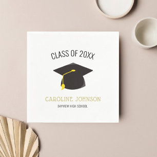 Chic Modern Cap & Tassel Black Gold Graduate Napkin