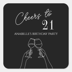 Chic modern cheers to 21st birthday party square sticker