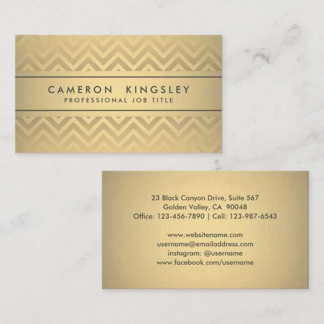 Chic Modern Chevron Black and Faux Gold Foil Business Card (Front/Back)
