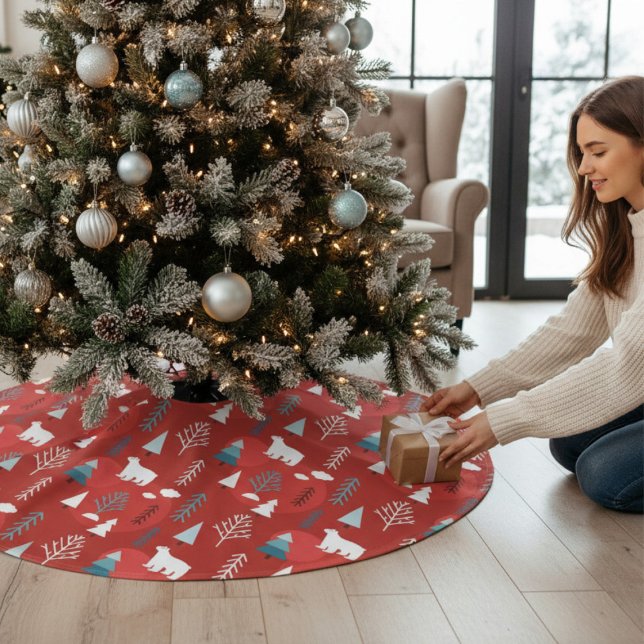 Chic Modern Christmas Holidays Winter Polar Bear Brushed Polyester Tree Skirt (Creator Uploaded)