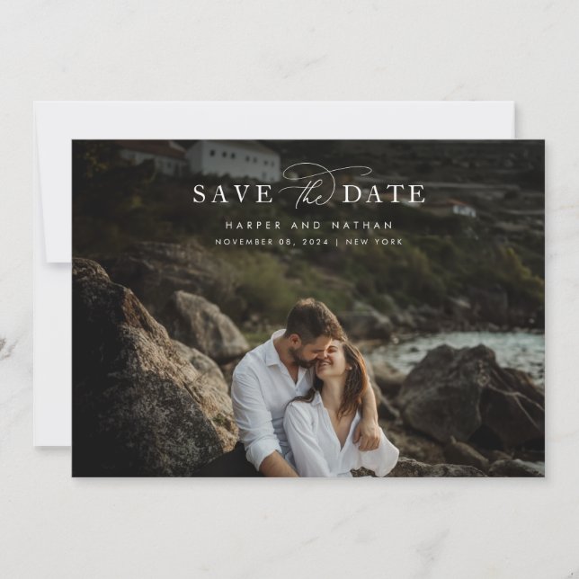 Chic Modern Coastal Wedding Photo Save The Date (Front)