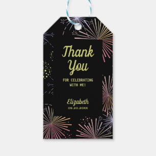 Chic Modern Colorful Fireworks Black Birthday  Gift Tags