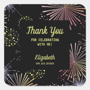Chic Modern Colourful Fireworks Black Birthday  Square Sticker