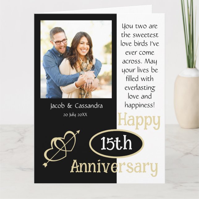 Chic Modern Couple Photo Black White Anniversary  Card (Front)