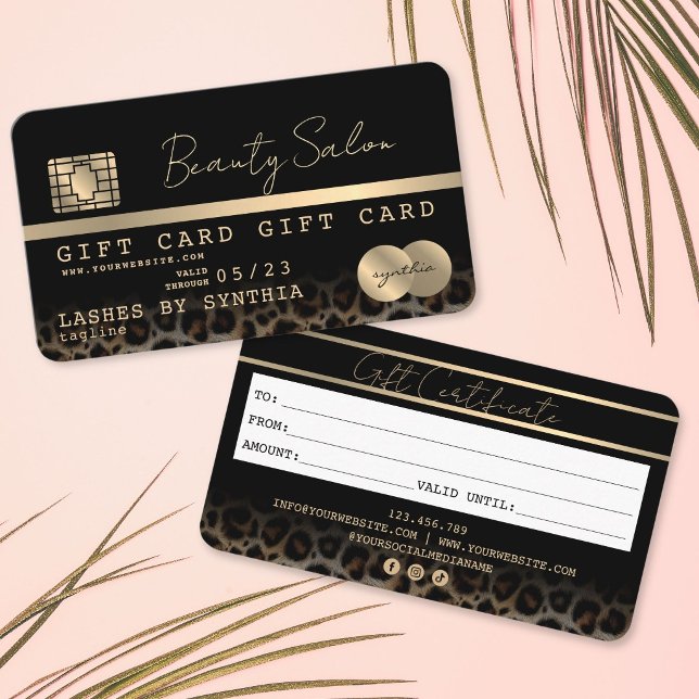 Chic Modern Credit Card Gift Card Certificate  (Modern Leopard Print Credit Card Gift Card Certificate)